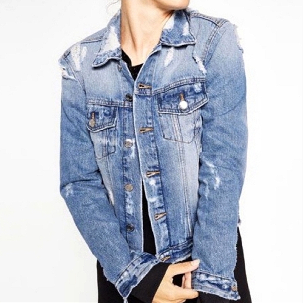 Zara Trafaluc Distressed Denim Jacket
